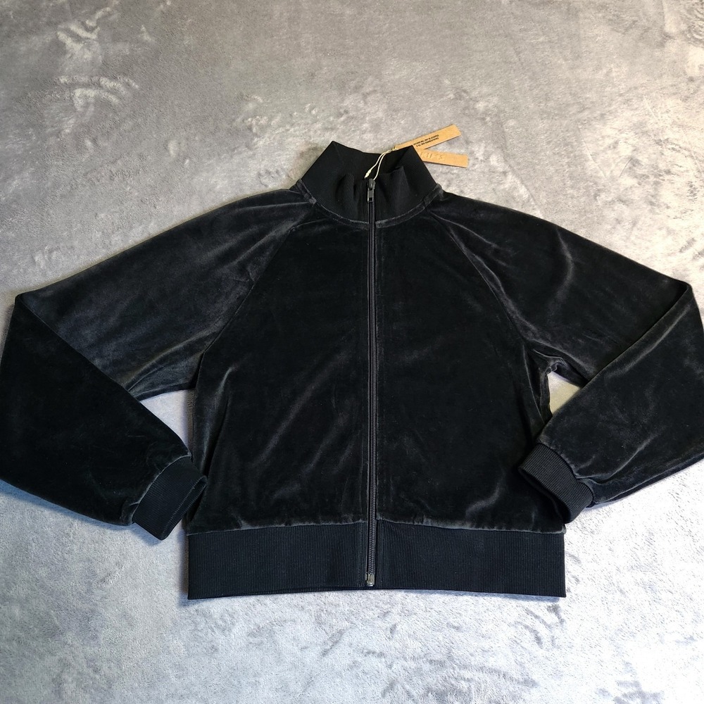 New SKIMS Velour Track Jacket Onyx Black Full Zip Mock Neck S ZU-ZIP-9592W Small